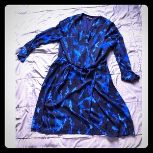 Size 12 Blue and black floral wrap style dress